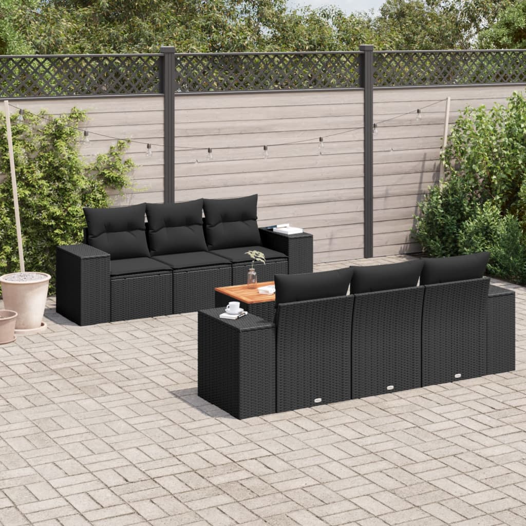 7-delige Loungeset met kussens poly rattan zwart is nu te koop bij PeponiXL, paradijselijk wonen!