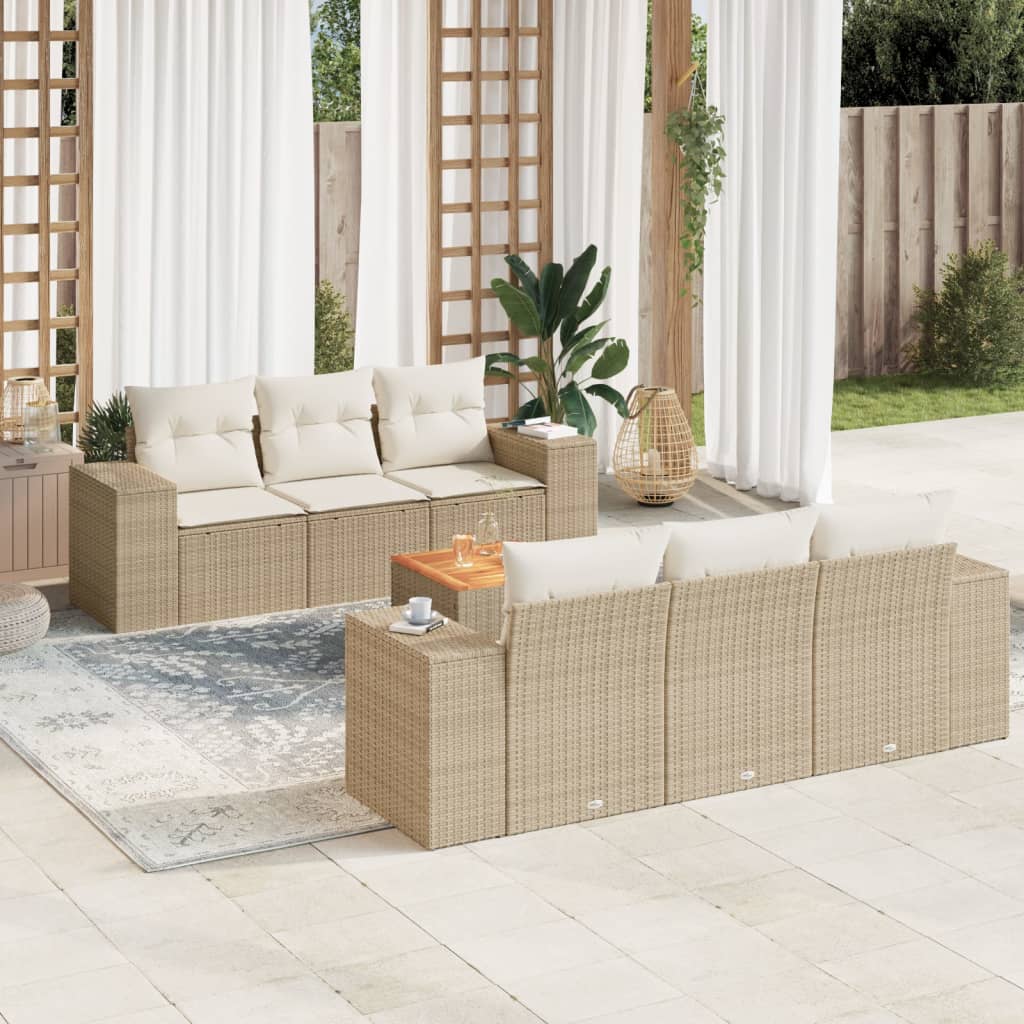 7-delige Loungeset met kussens poly rattan beige is nu te koop bij PeponiXL, paradijselijk wonen!