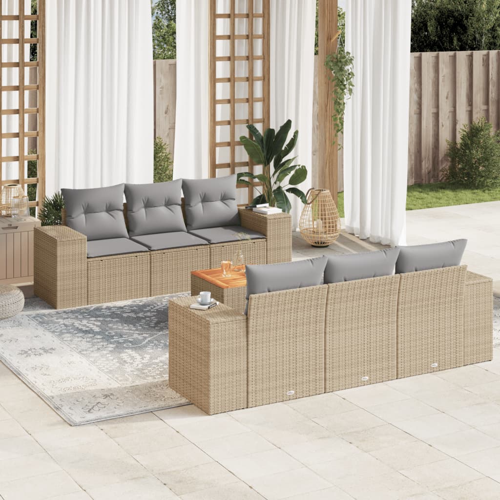 7-delige Loungeset met kussens poly rattan beige is nu te koop bij PeponiXL, paradijselijk wonen!