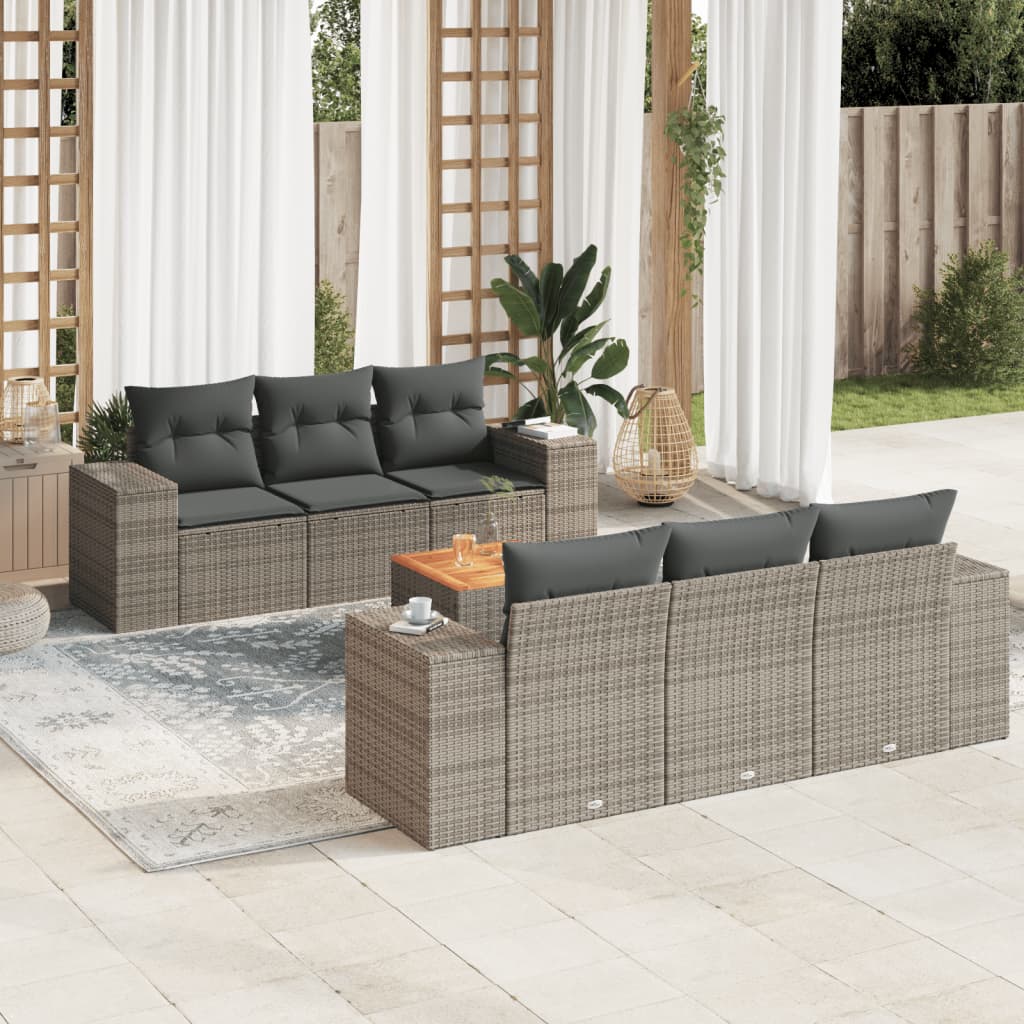 7-delige Loungeset met kussens poly rattan grijs is nu te koop bij PeponiXL, paradijselijk wonen!