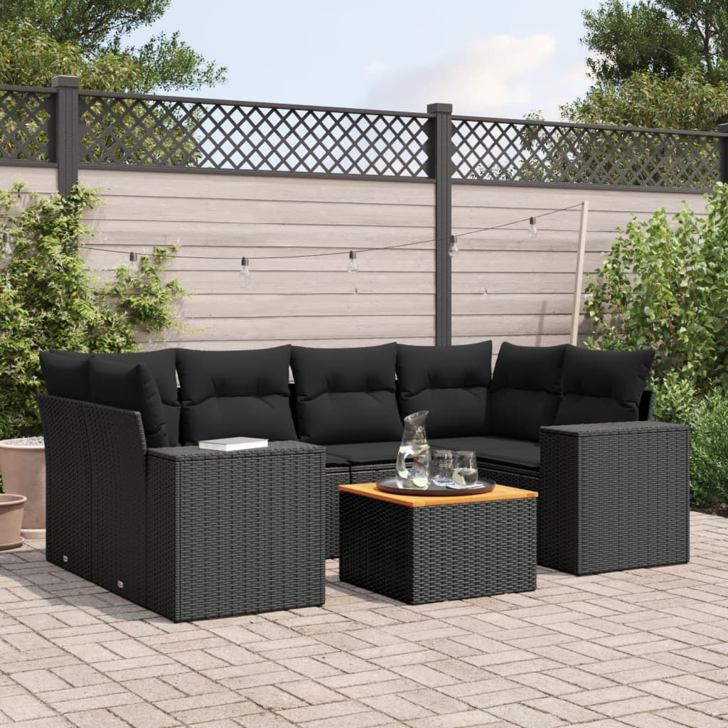 7-delige Loungeset met kussens poly rattan zwart is nu te koop bij PeponiXL, paradijselijk wonen!