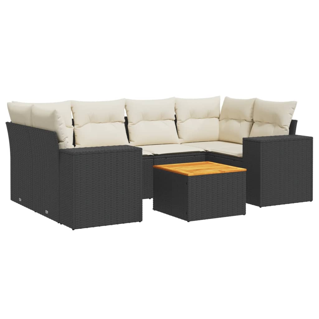 7-delige Loungeset met kussens poly rattan zwart is nu te koop bij PeponiXL, paradijselijk wonen!
