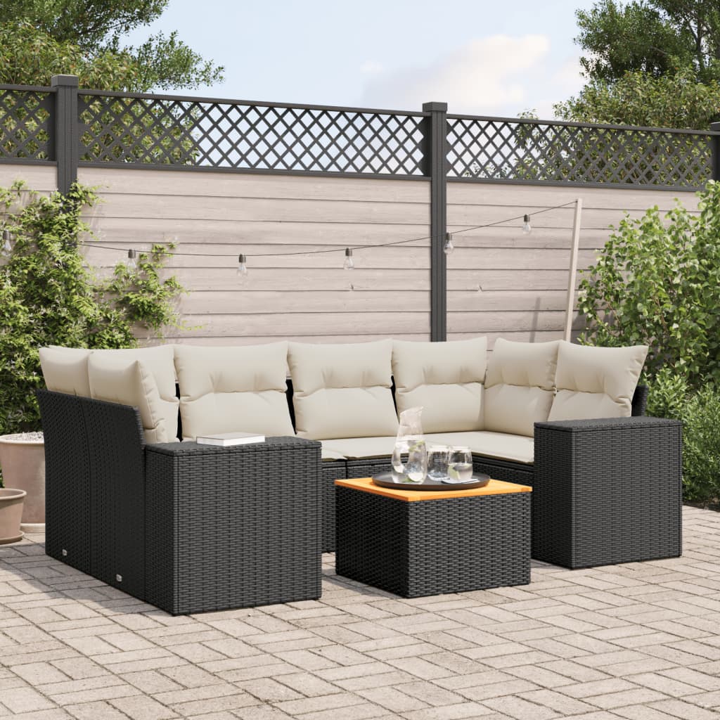 7-delige Loungeset met kussens poly rattan zwart is nu te koop bij PeponiXL, paradijselijk wonen!