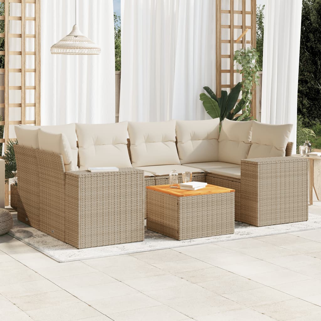 7-delige Loungeset met kussens poly rattan beige is nu te koop bij PeponiXL, paradijselijk wonen!