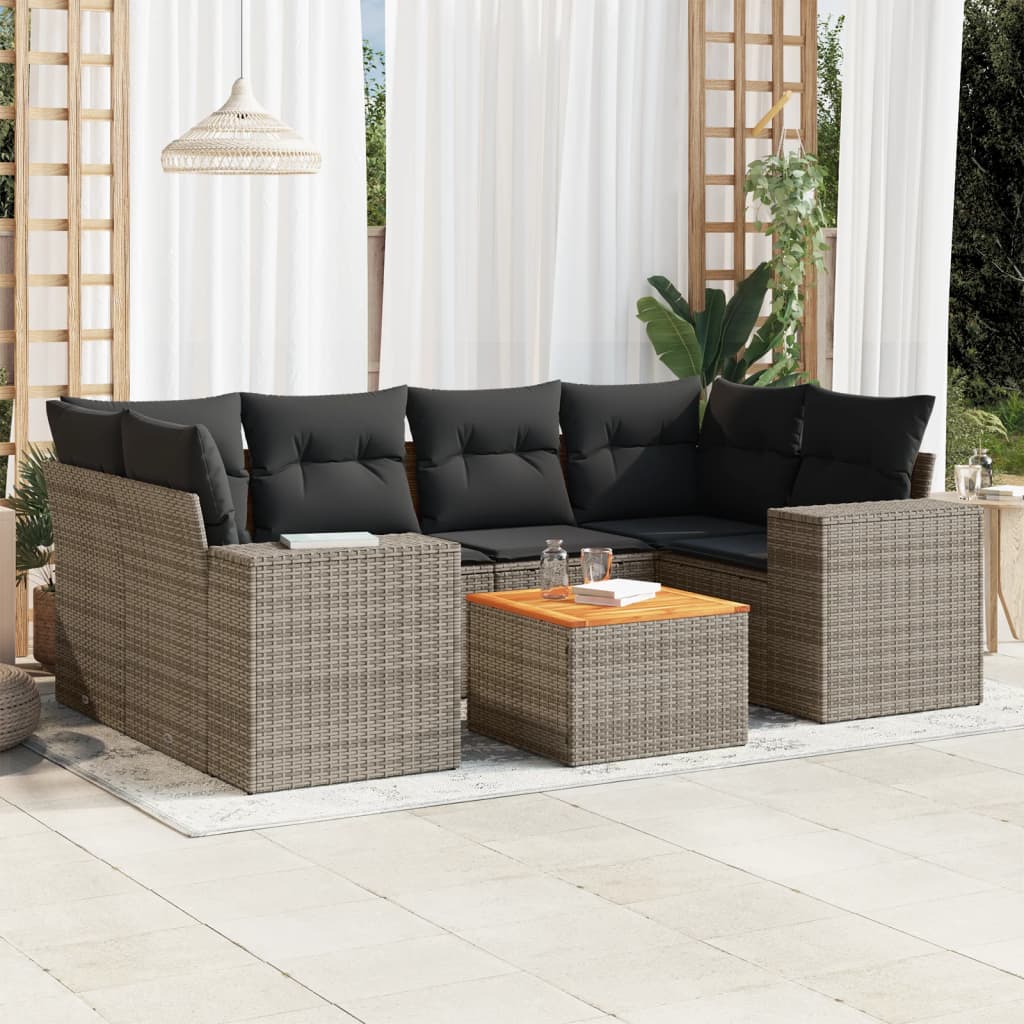 7-delige Loungeset met kussens poly rattan grijs is nu te koop bij PeponiXL, paradijselijk wonen!