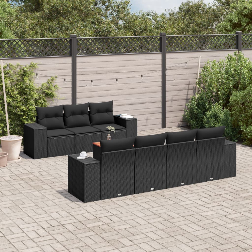 8-delige Loungeset met kussens poly rattan zwart is nu te koop bij PeponiXL, paradijselijk wonen!