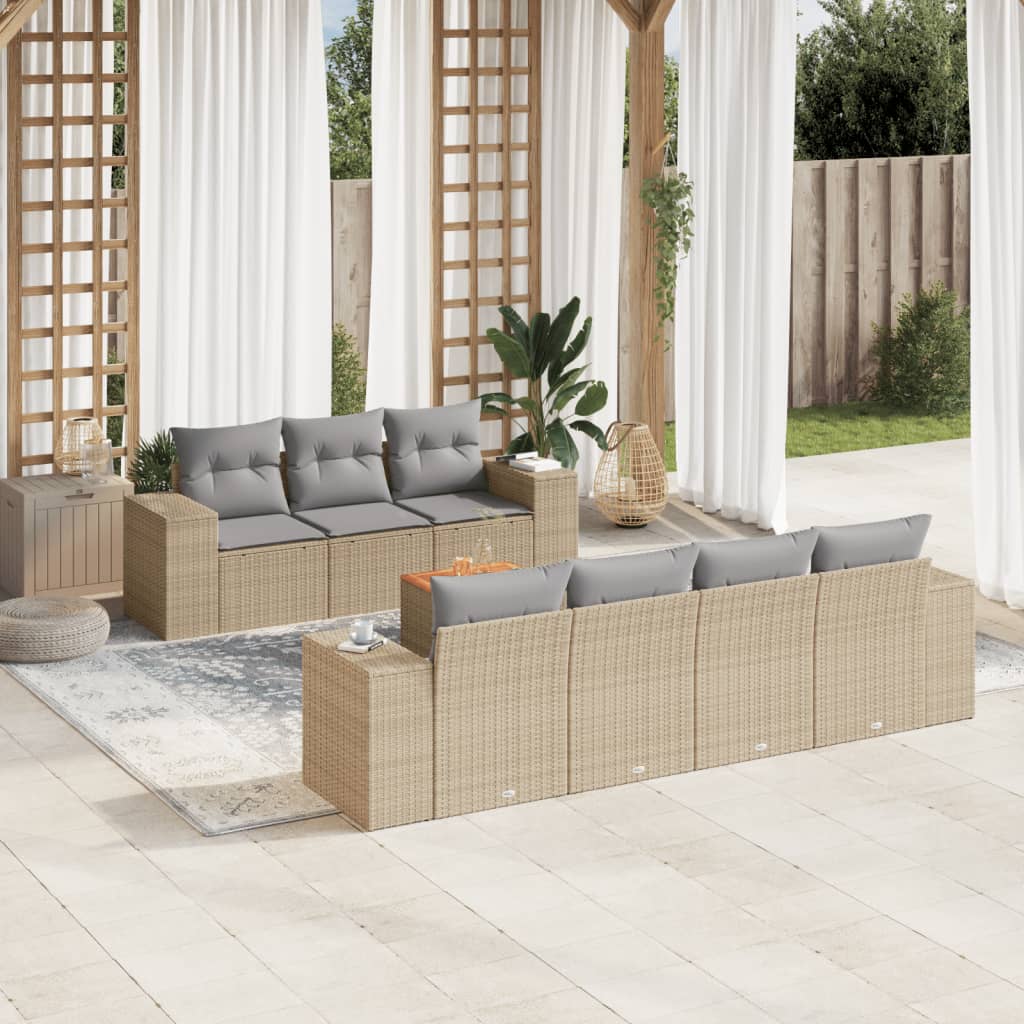 8-delige Loungeset met kussens poly rattan beige is nu te koop bij PeponiXL, paradijselijk wonen!