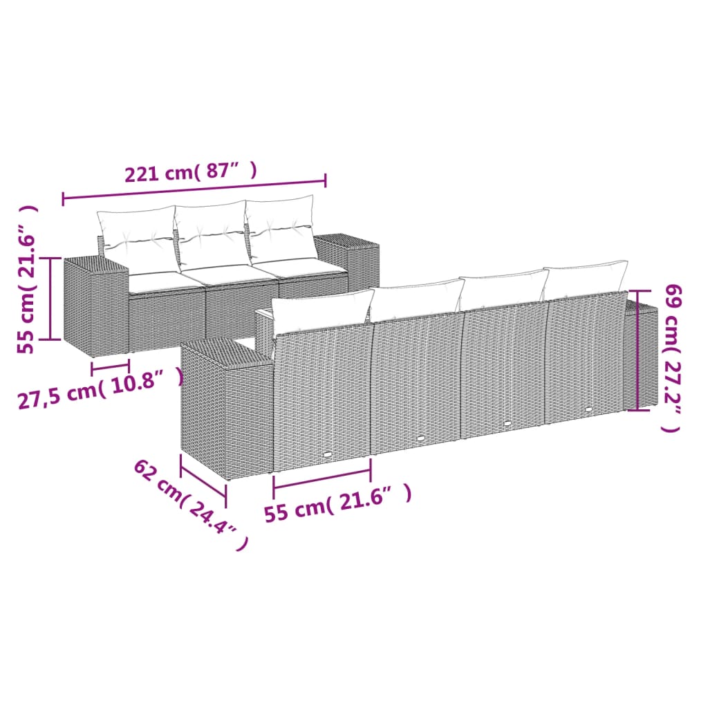 8-delige Loungeset met kussens poly rattan grijs is nu te koop bij PeponiXL, paradijselijk wonen!