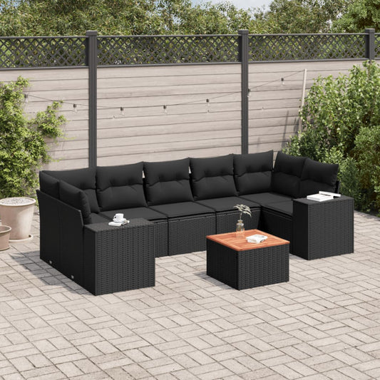 8-delige Loungeset met kussens poly rattan zwart is nu te koop bij PeponiXL, paradijselijk wonen!