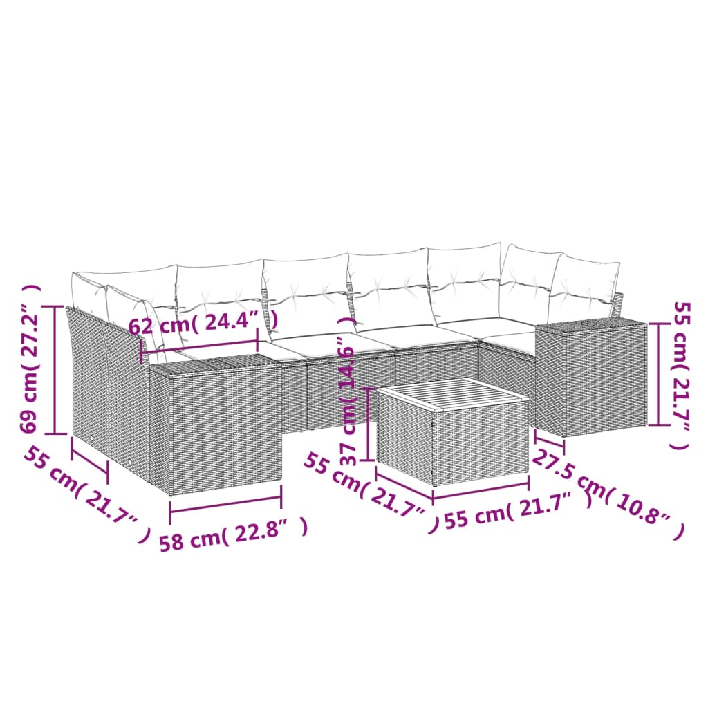 8-delige Loungeset met kussens poly rattan zwart is nu te koop bij PeponiXL, paradijselijk wonen!