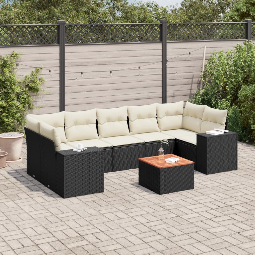 8-delige Loungeset met kussens poly rattan zwart is nu te koop bij PeponiXL, paradijselijk wonen!
