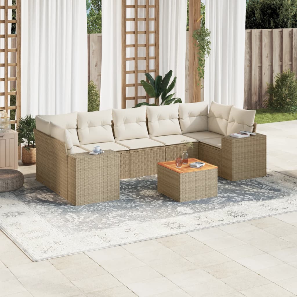 8-delige Loungeset met kussens poly rattan beige is nu te koop bij PeponiXL, paradijselijk wonen!