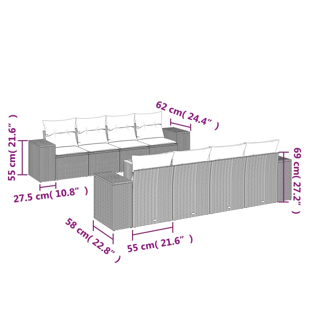 9-delige Loungeset met kussens poly rattan zwart is nu te koop bij PeponiXL, paradijselijk wonen!