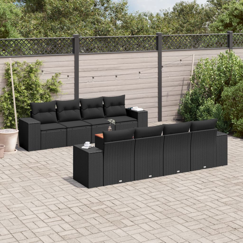 9-delige Loungeset met kussens poly rattan zwart is nu te koop bij PeponiXL, paradijselijk wonen!