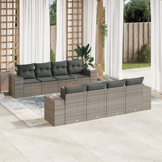 9-delige Loungeset met kussens poly rattan grijs is nu te koop bij PeponiXL, paradijselijk wonen!