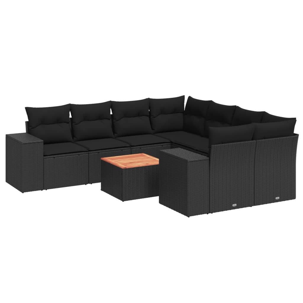 9-delige Loungeset met kussens poly rattan zwart is nu te koop bij PeponiXL, paradijselijk wonen!
