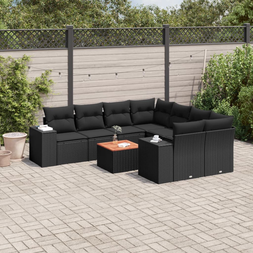 9-delige Loungeset met kussens poly rattan zwart is nu te koop bij PeponiXL, paradijselijk wonen!