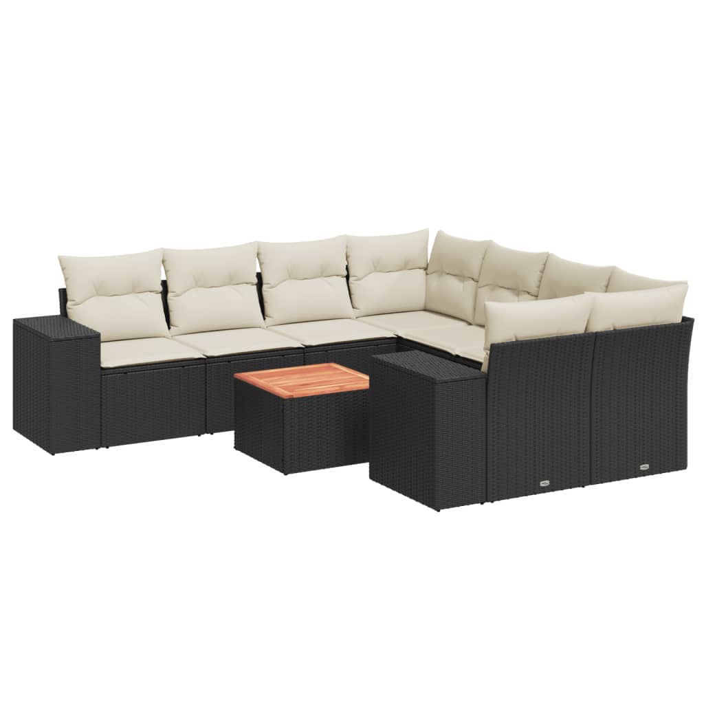 9-delige Loungeset met kussens poly rattan zwart is nu te koop bij PeponiXL, paradijselijk wonen!
