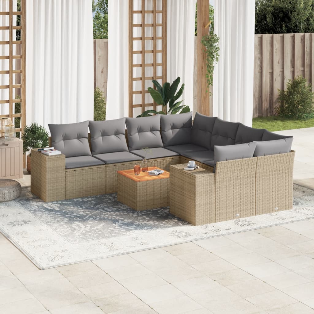 9-delige Loungeset met kussens poly rattan beige is nu te koop bij PeponiXL, paradijselijk wonen!