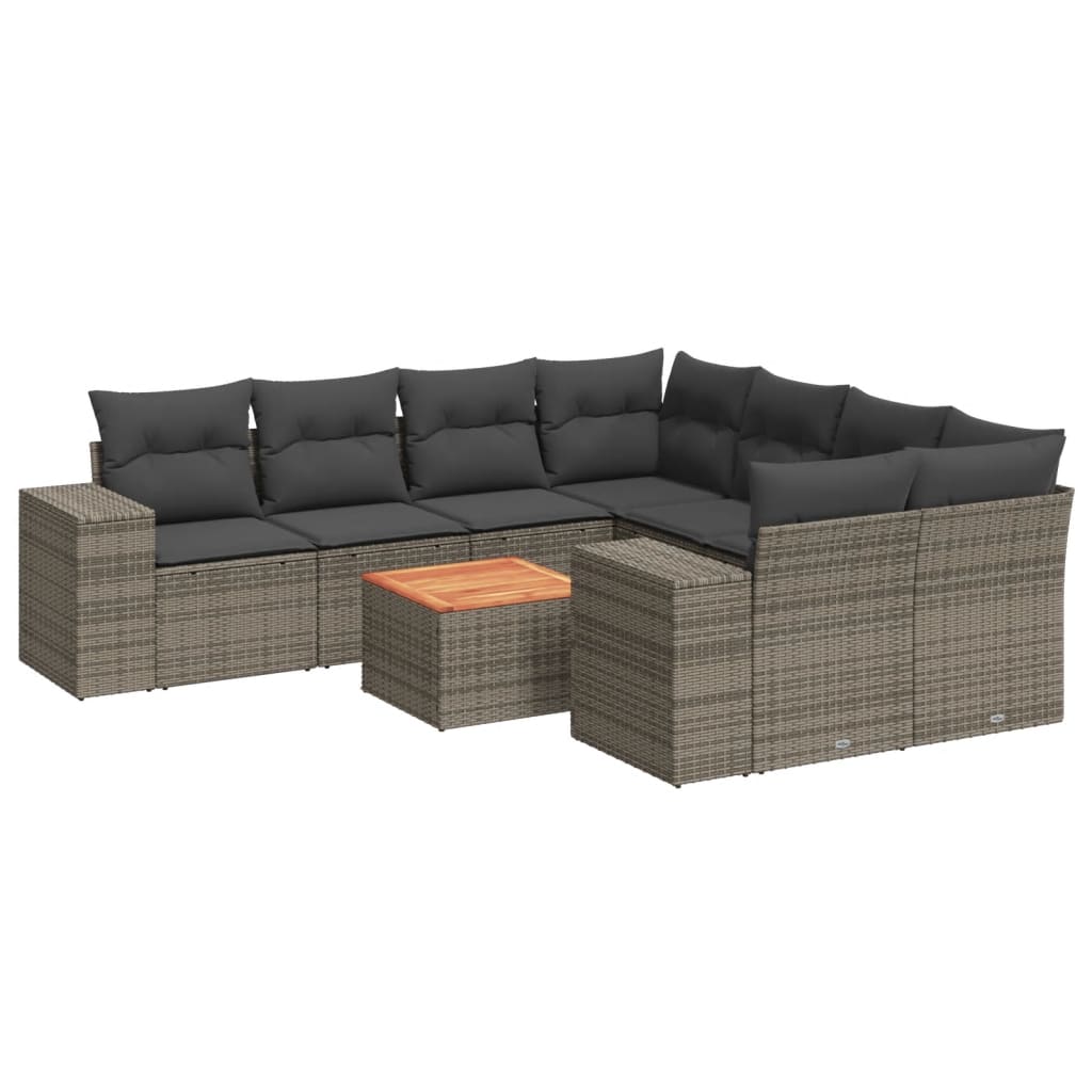9-delige Loungeset met kussens poly rattan grijs is nu te koop bij PeponiXL, paradijselijk wonen!