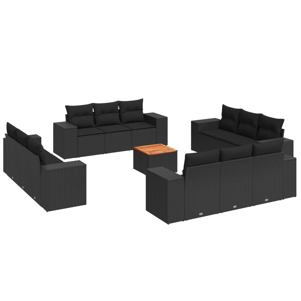 13-delige Loungeset met kussens poly rattan zwart is nu te koop bij PeponiXL, paradijselijk wonen!