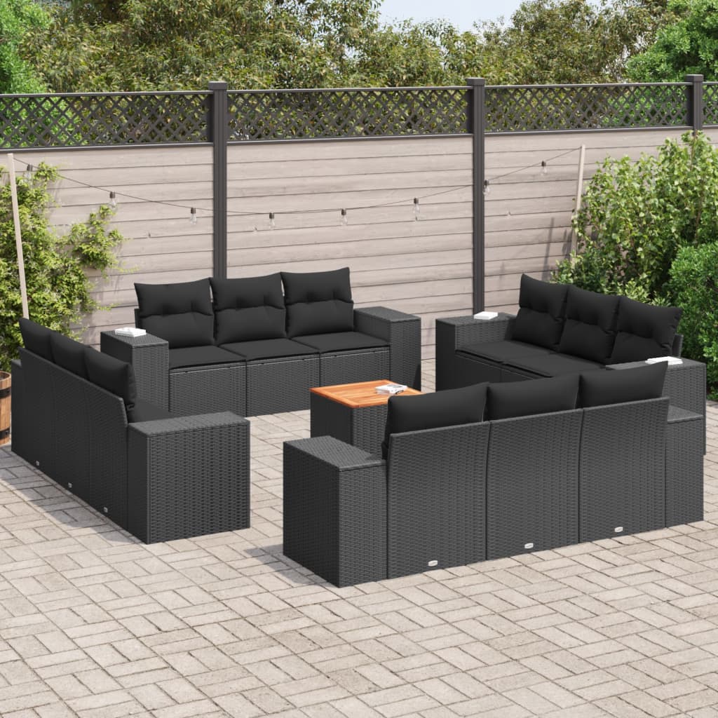 13-delige Loungeset met kussens poly rattan zwart is nu te koop bij PeponiXL, paradijselijk wonen!