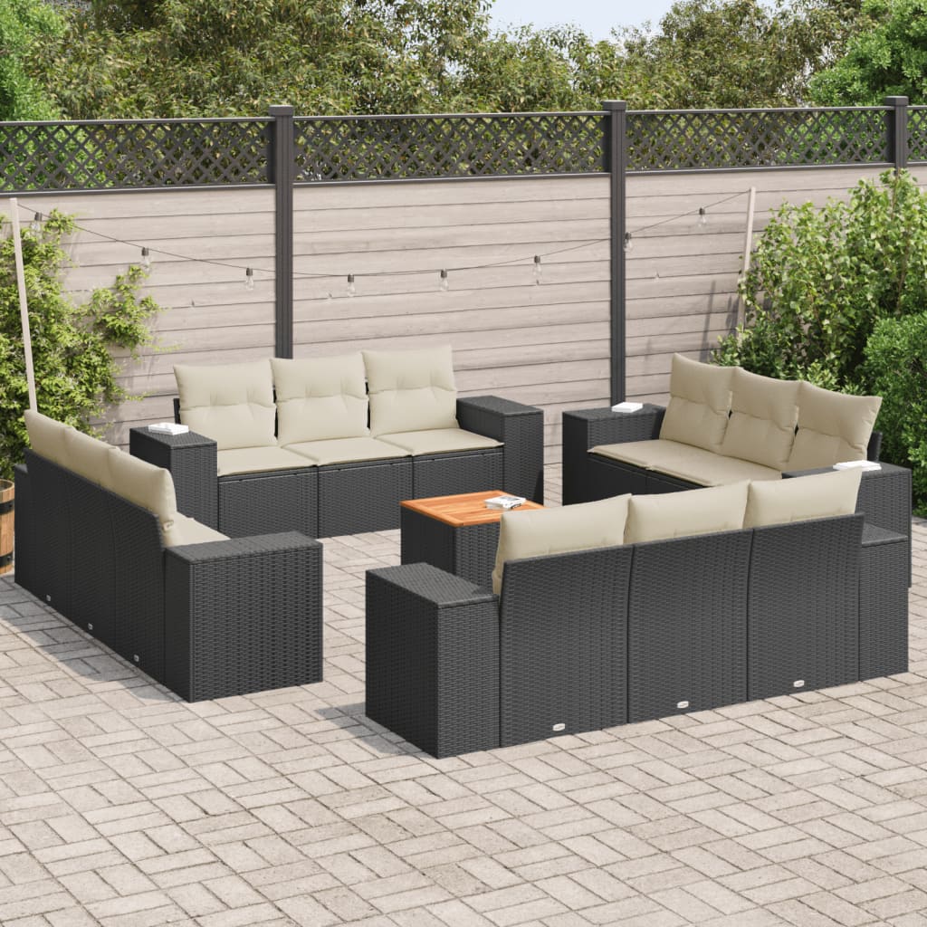 13-delige Loungeset met kussens poly rattan zwart is nu te koop bij PeponiXL, paradijselijk wonen!