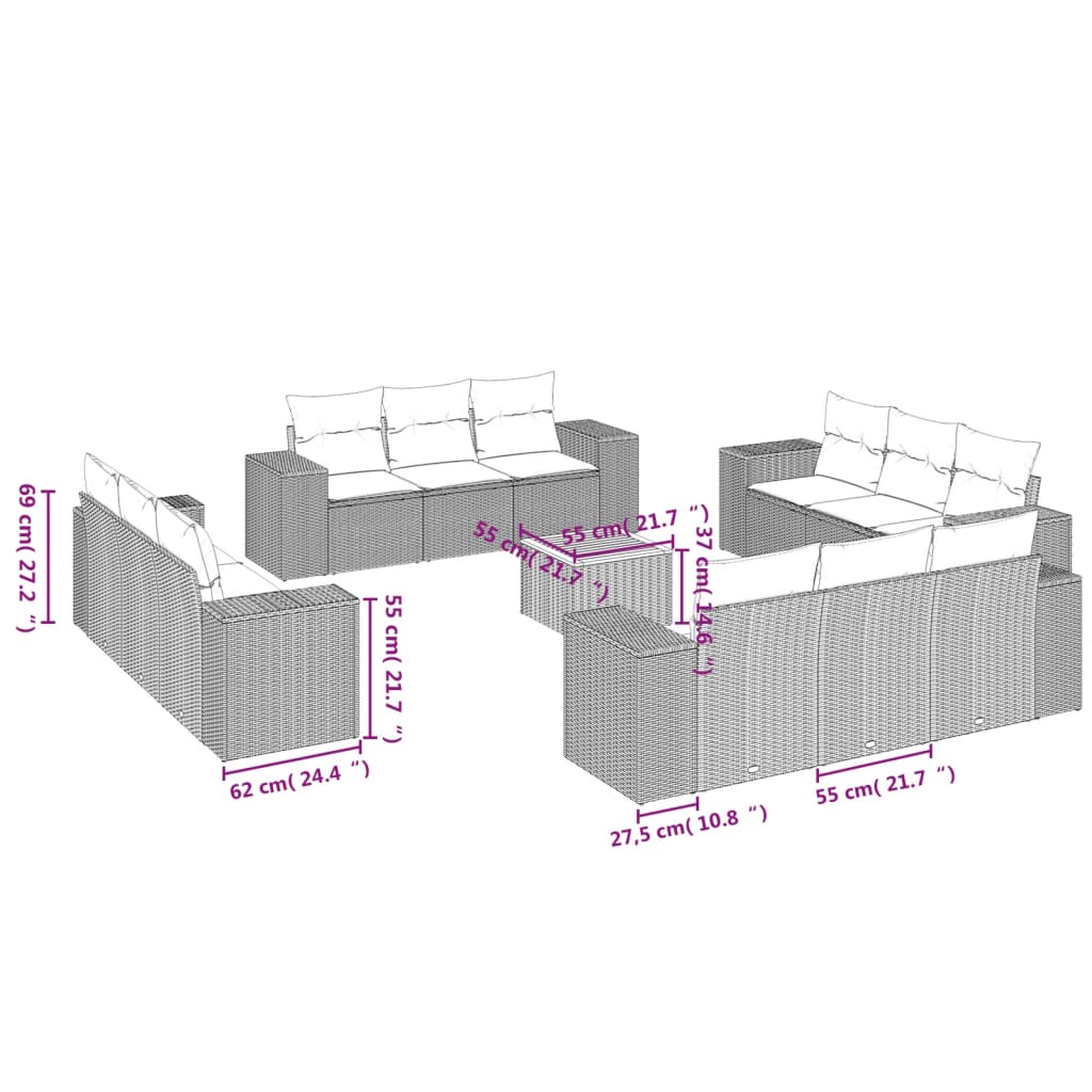 13-delige Loungeset met kussens poly rattan grijs is nu te koop bij PeponiXL, paradijselijk wonen!