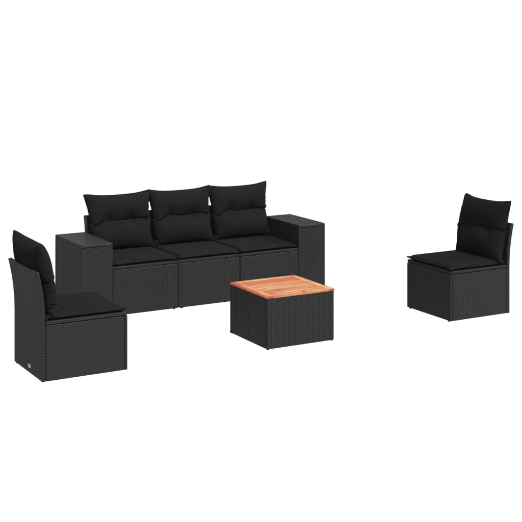 6-delige Loungeset met kussens poly rattan zwart is nu te koop bij PeponiXL, paradijselijk wonen!