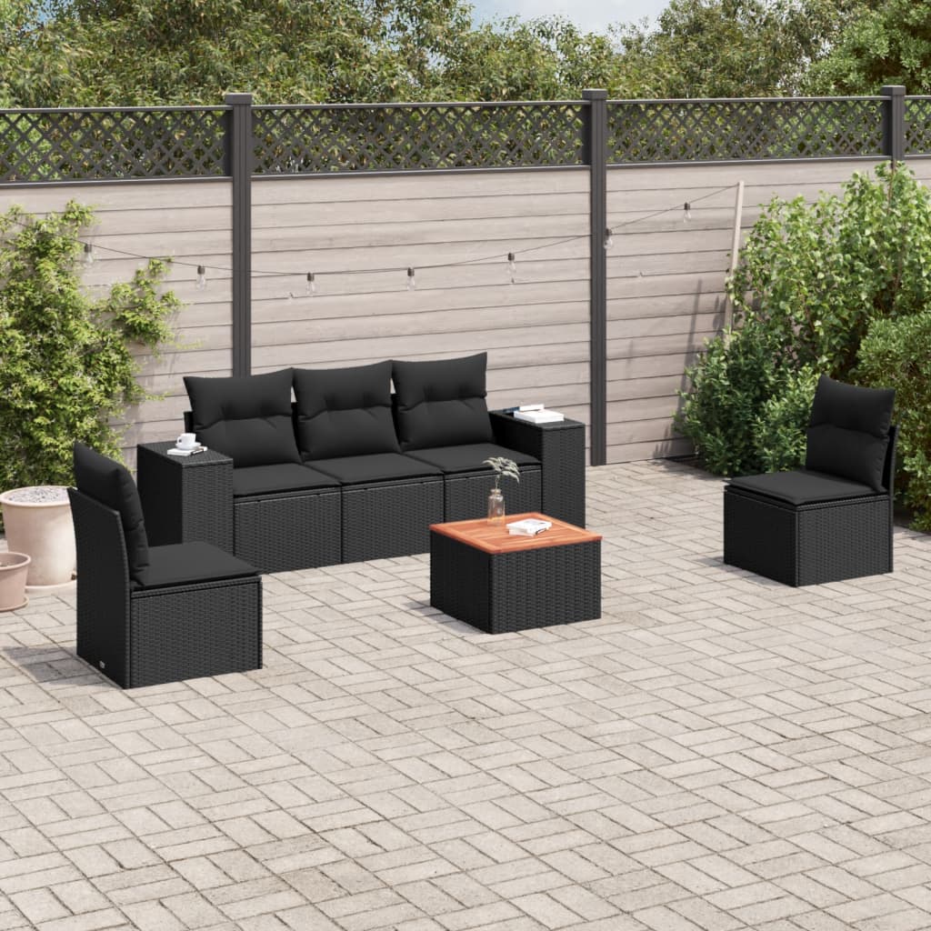 6-delige Loungeset met kussens poly rattan zwart is nu te koop bij PeponiXL, paradijselijk wonen!