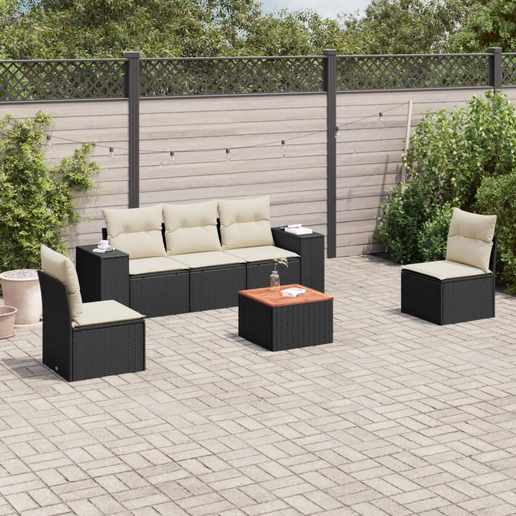 6-delige Loungeset met kussens poly rattan zwart is nu te koop bij PeponiXL, paradijselijk wonen!