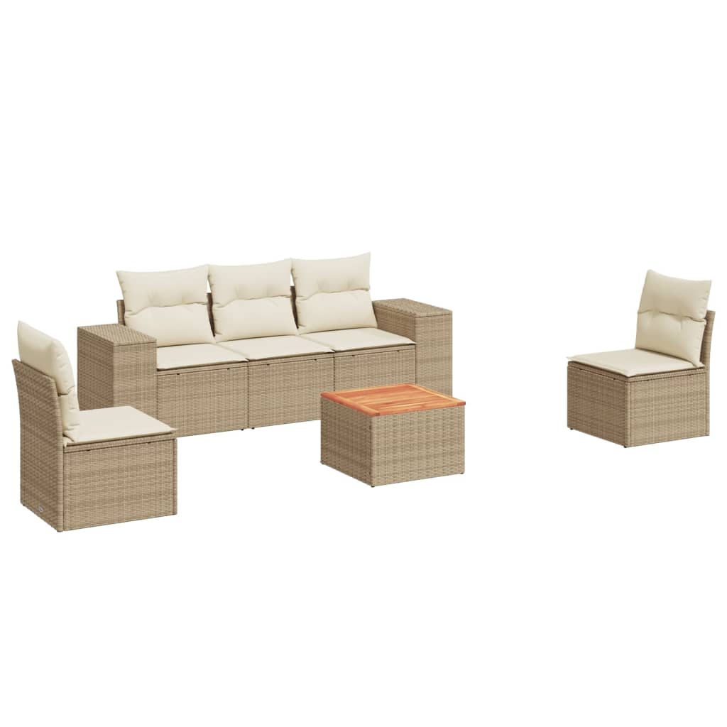6-delige Loungeset met kussens poly rattan beige is nu te koop bij PeponiXL, paradijselijk wonen!