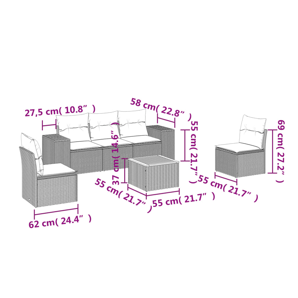 6-delige Loungeset met kussens poly rattan beige is nu te koop bij PeponiXL, paradijselijk wonen!