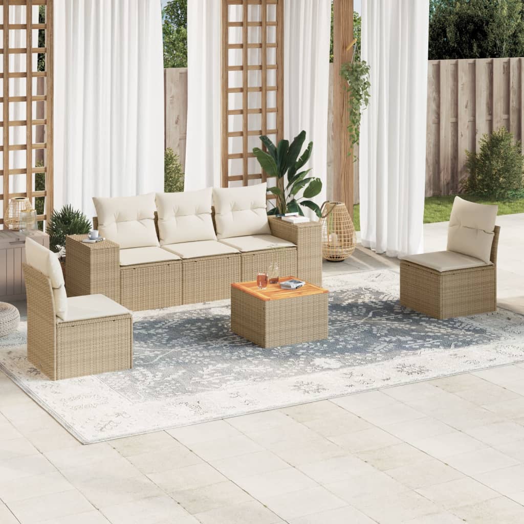 6-delige Loungeset met kussens poly rattan beige is nu te koop bij PeponiXL, paradijselijk wonen!