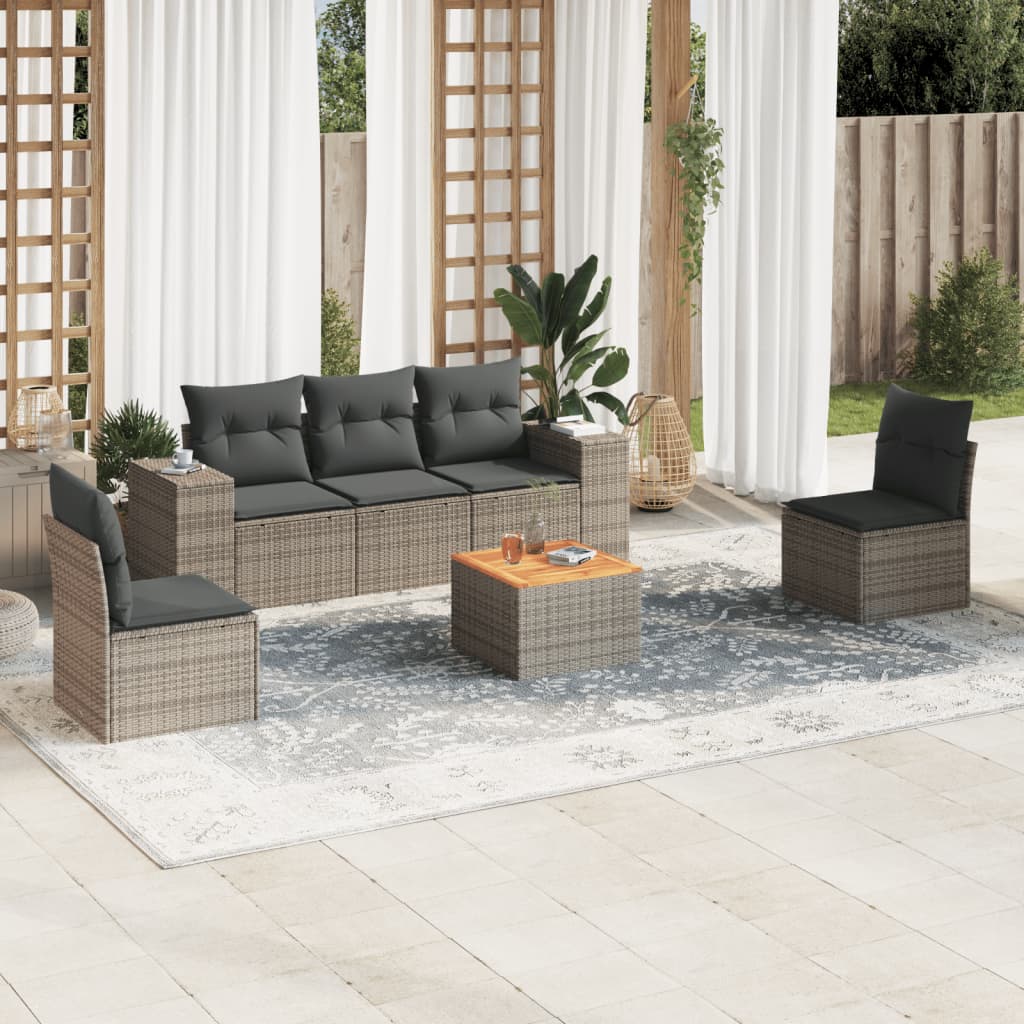 6-delige Loungeset met kussens poly rattan grijs is nu te koop bij PeponiXL, paradijselijk wonen!
