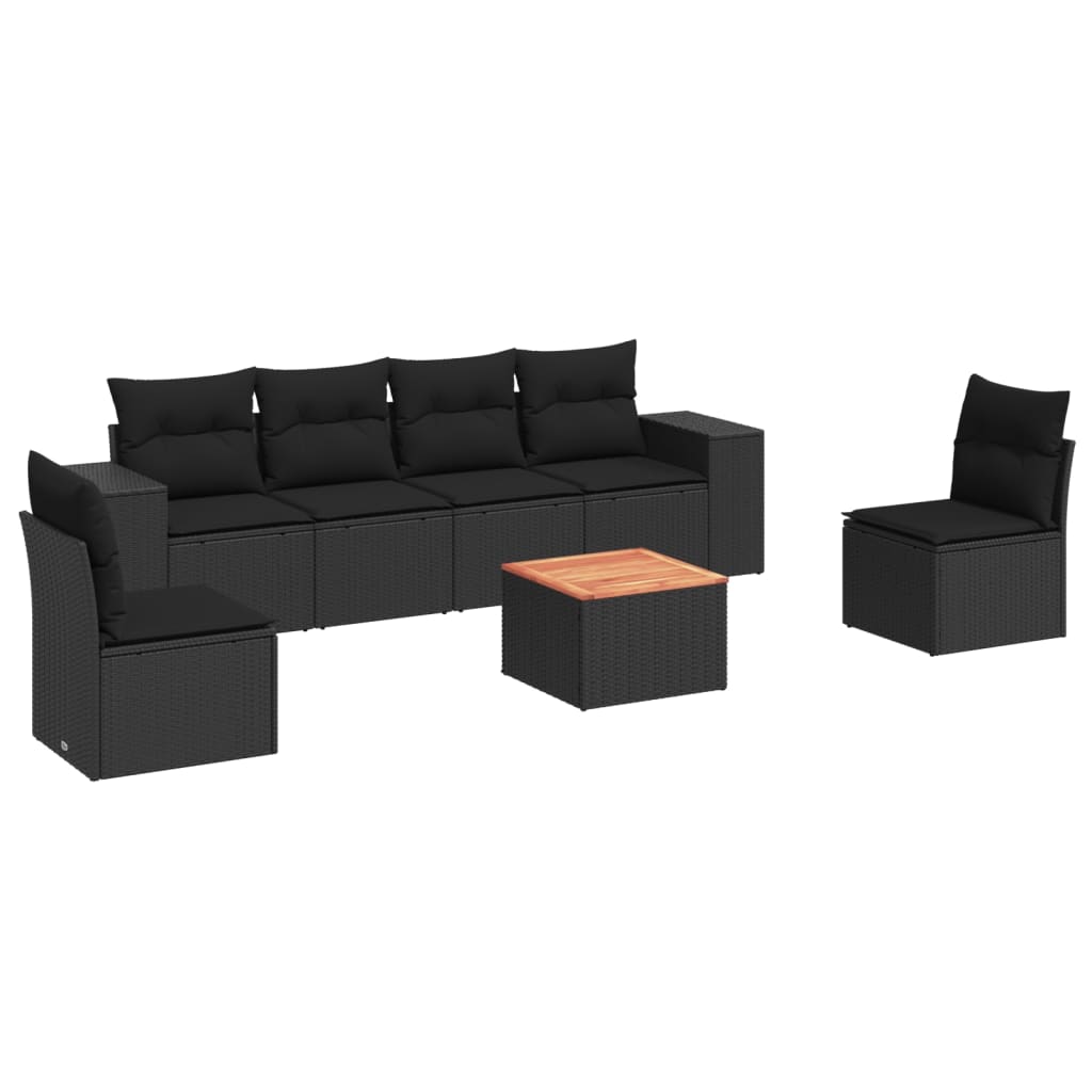 7-delige Loungeset met kussens poly rattan zwart is nu te koop bij PeponiXL, paradijselijk wonen!