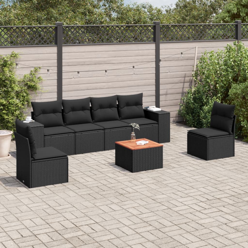 7-delige Loungeset met kussens poly rattan zwart is nu te koop bij PeponiXL, paradijselijk wonen!