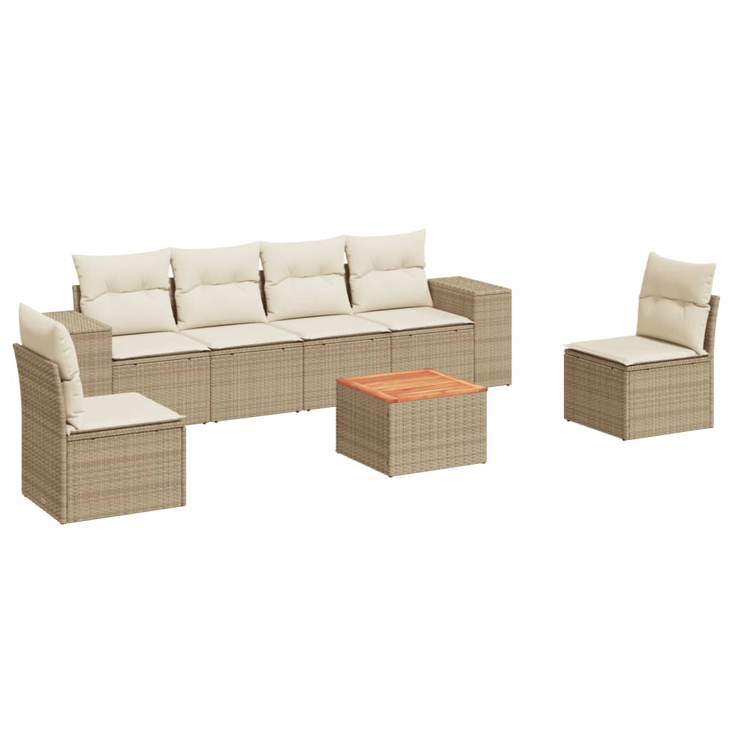 7-delige Loungeset met kussens poly rattan beige is nu te koop bij PeponiXL, paradijselijk wonen!