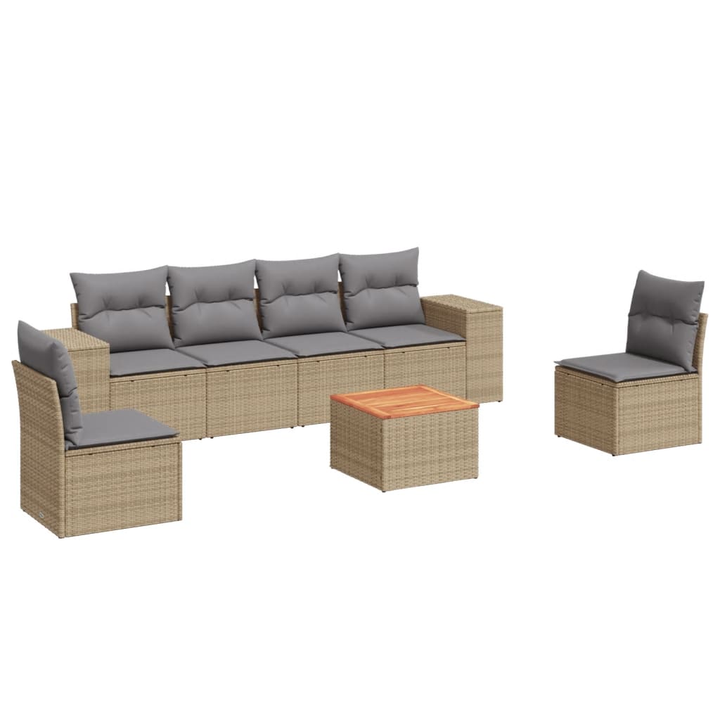 7-delige Loungeset met kussens poly rattan beige is nu te koop bij PeponiXL, paradijselijk wonen!