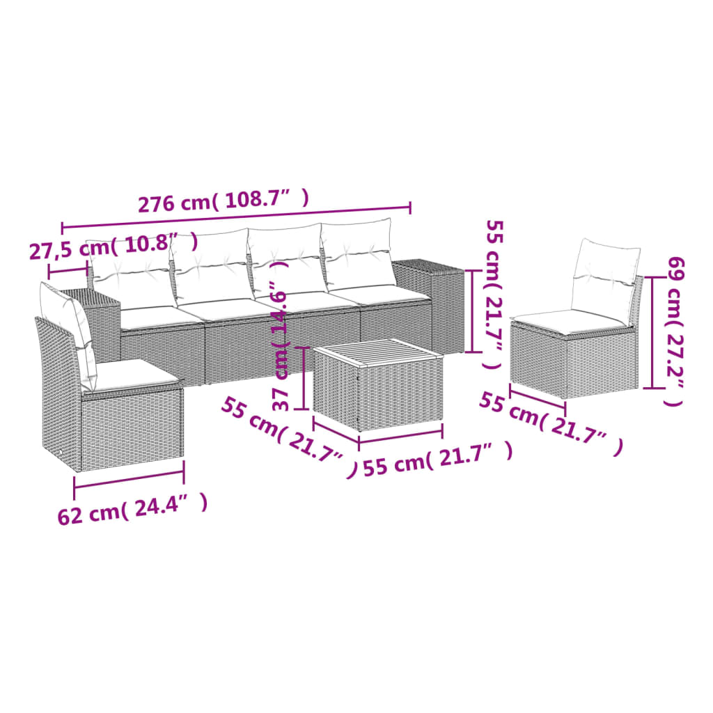 7-delige Loungeset met kussens poly rattan grijs is nu te koop bij PeponiXL, paradijselijk wonen!