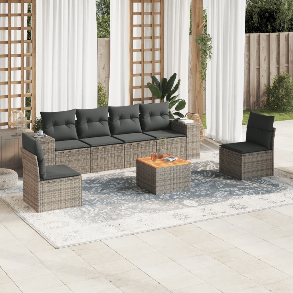 7-delige Loungeset met kussens poly rattan grijs is nu te koop bij PeponiXL, paradijselijk wonen!