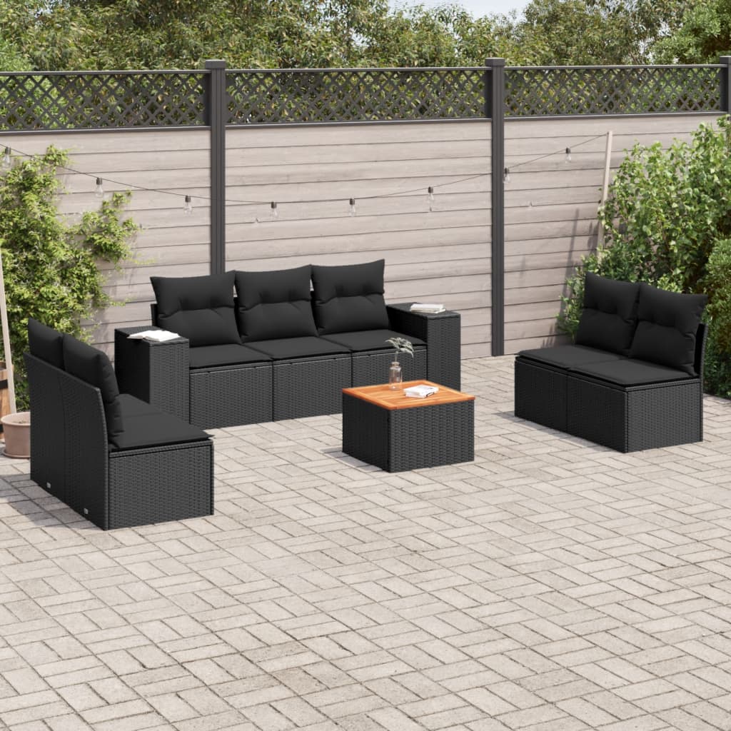 8-delige Loungeset met kussens poly rattan zwart is nu te koop bij PeponiXL, paradijselijk wonen!