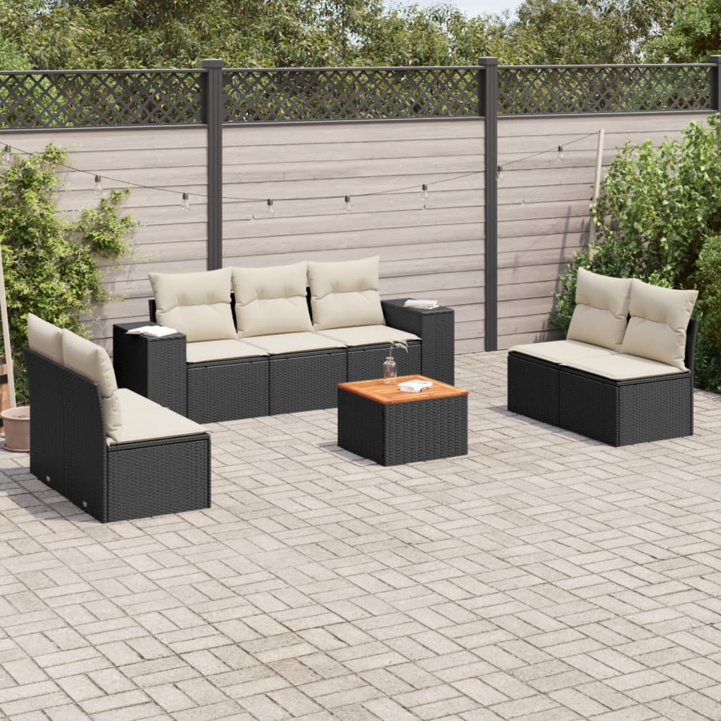 8-delige Loungeset met kussens poly rattan zwart is nu te koop bij PeponiXL, paradijselijk wonen!