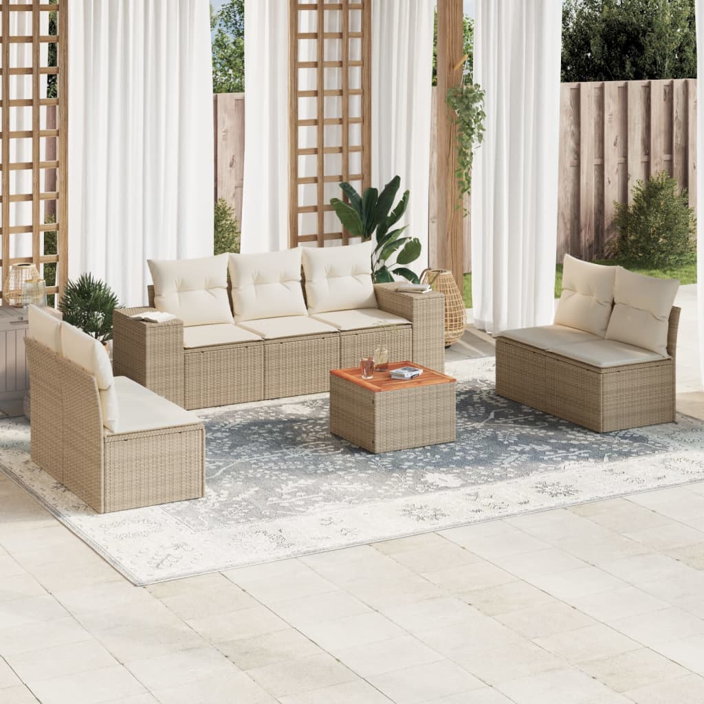 8-delige Loungeset met kussens poly rattan beige is nu te koop bij PeponiXL, paradijselijk wonen!