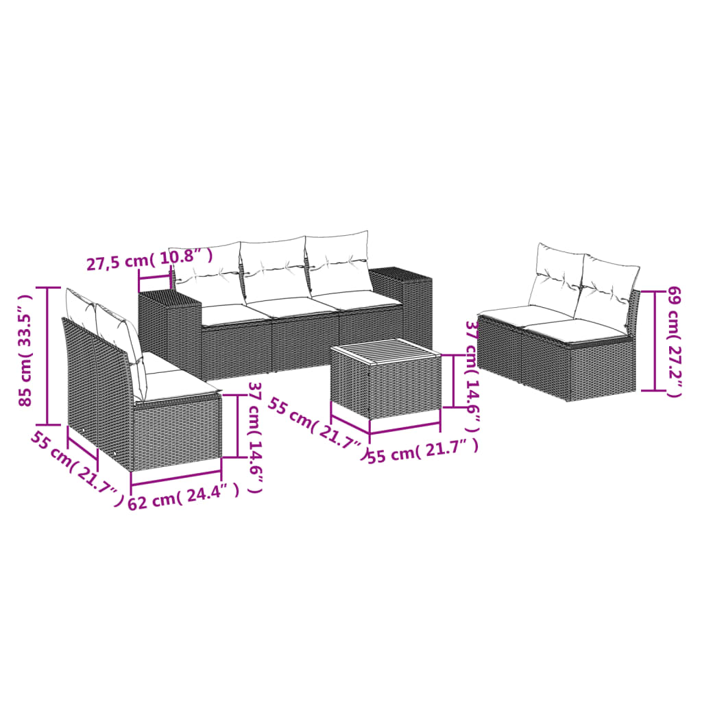 8-delige Loungeset met kussens poly rattan beige is nu te koop bij PeponiXL, paradijselijk wonen!