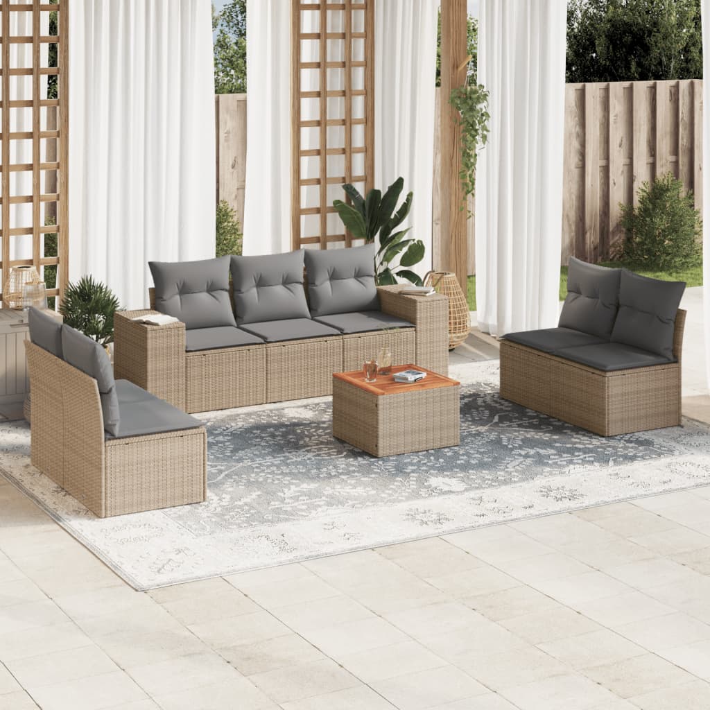 8-delige Loungeset met kussens poly rattan beige is nu te koop bij PeponiXL, paradijselijk wonen!