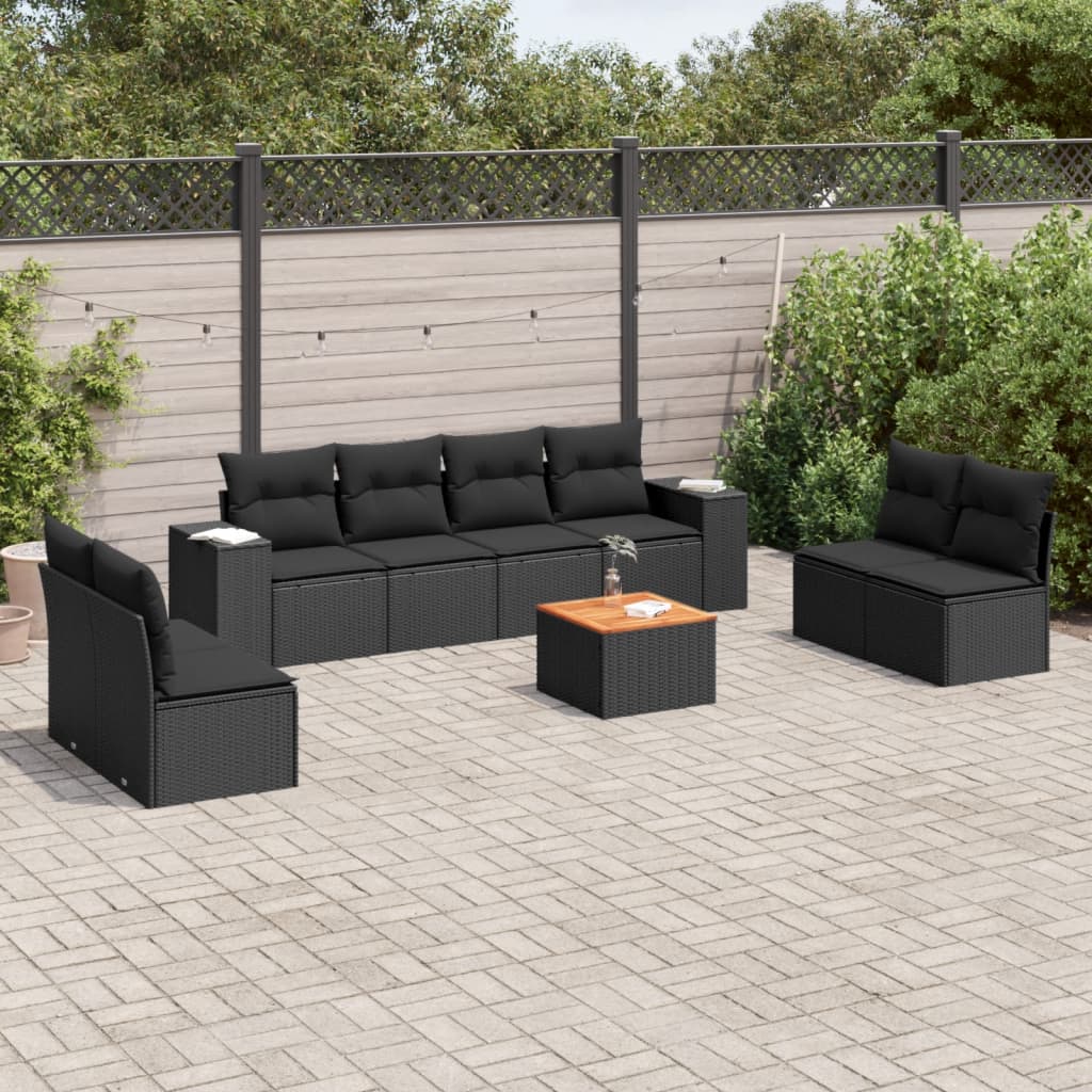 9-delige Loungeset met kussens poly rattan zwart is nu te koop bij PeponiXL, paradijselijk wonen!
