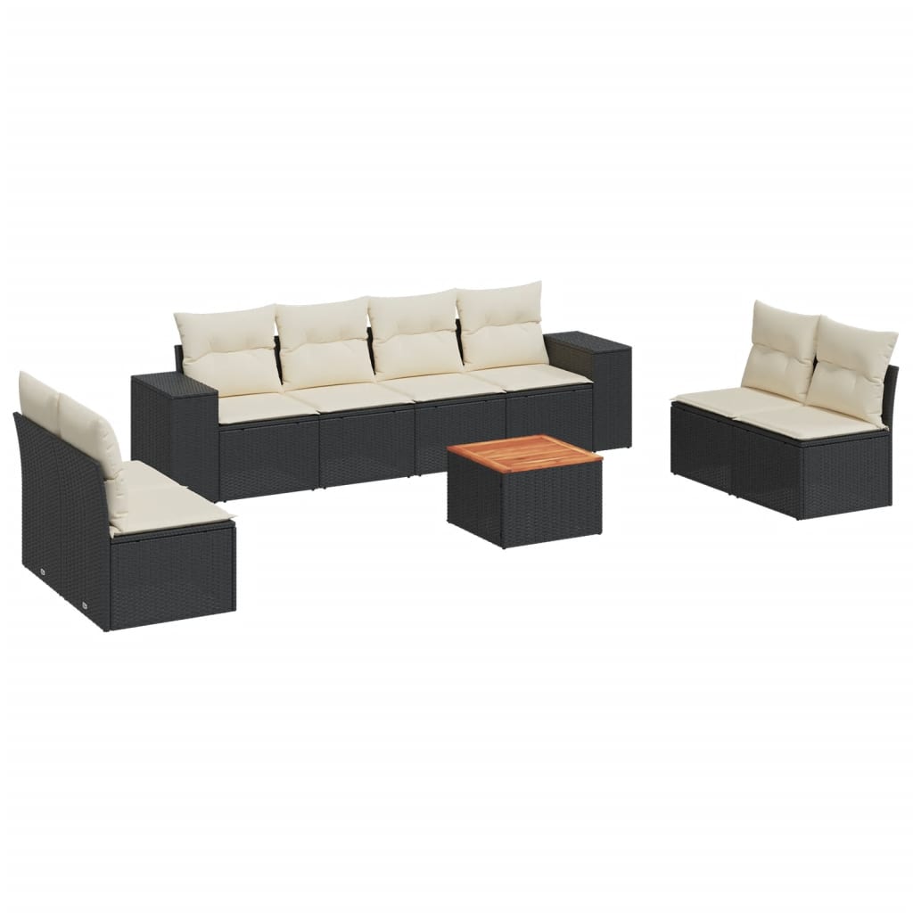 9-delige Loungeset met kussens poly rattan zwart is nu te koop bij PeponiXL, paradijselijk wonen!