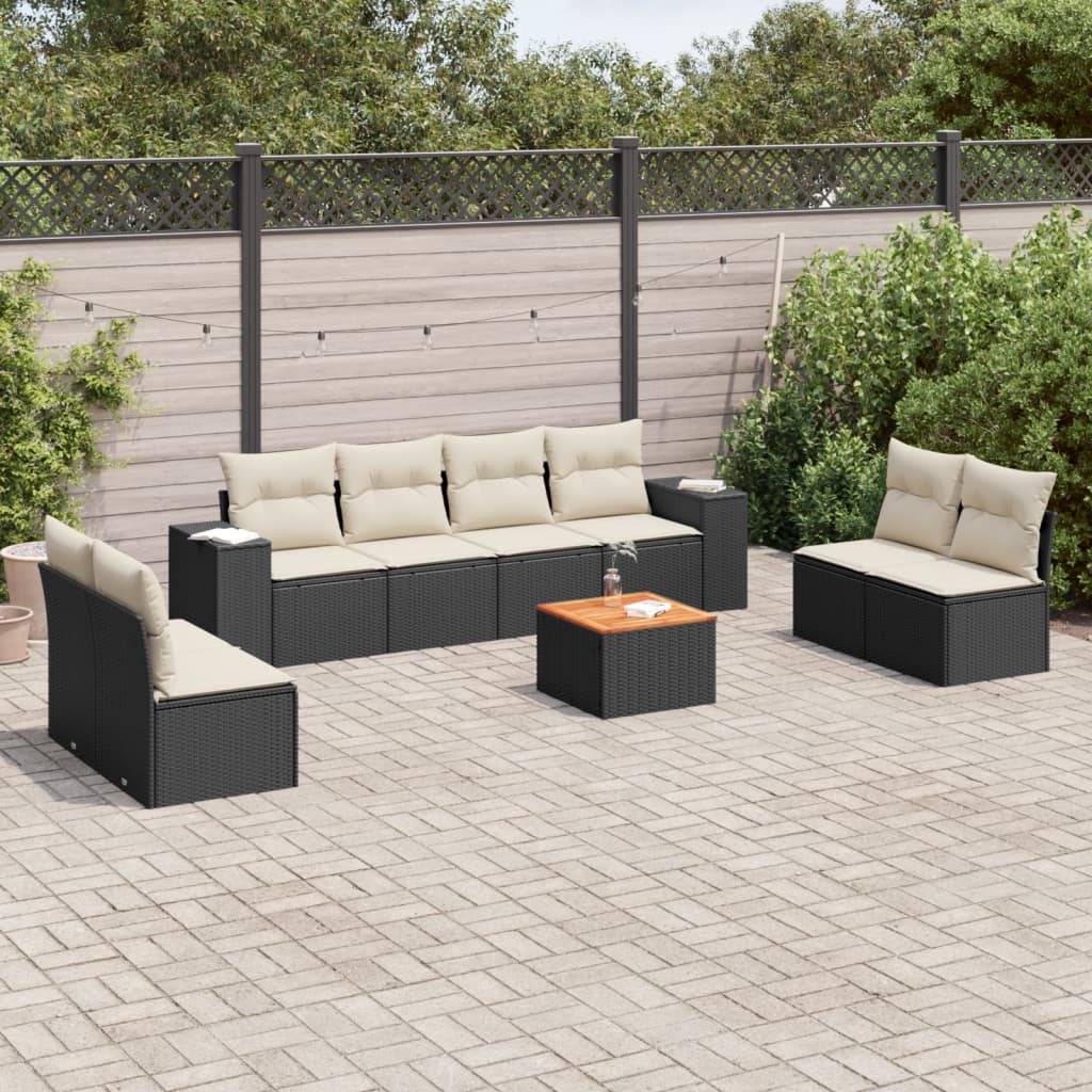 9-delige Loungeset met kussens poly rattan zwart is nu te koop bij PeponiXL, paradijselijk wonen!
