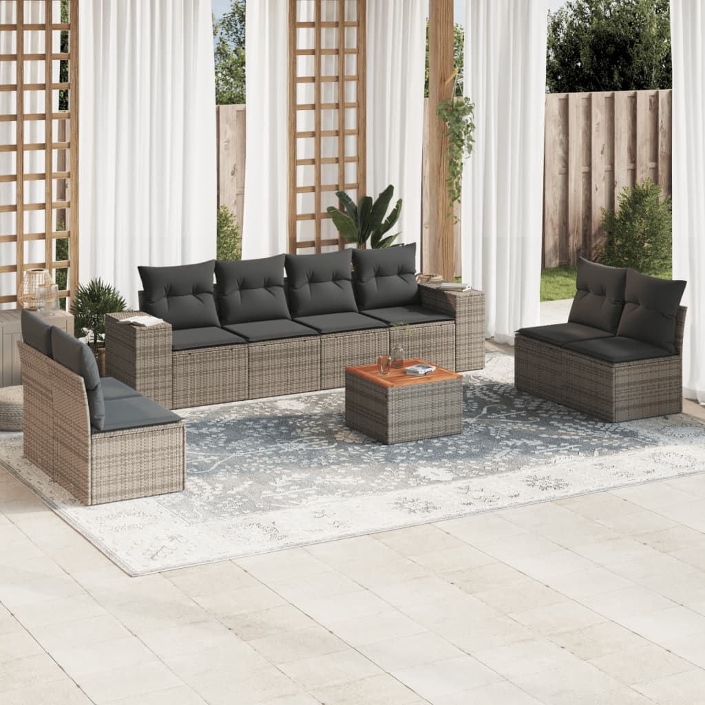 9-delige Loungeset met kussens poly rattan grijs is nu te koop bij PeponiXL, paradijselijk wonen!